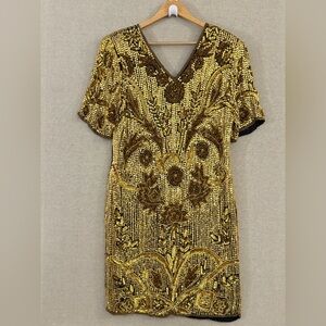 Carina Silk Sequin Flapper Glamorous Gold Mini Dress Flapper XL